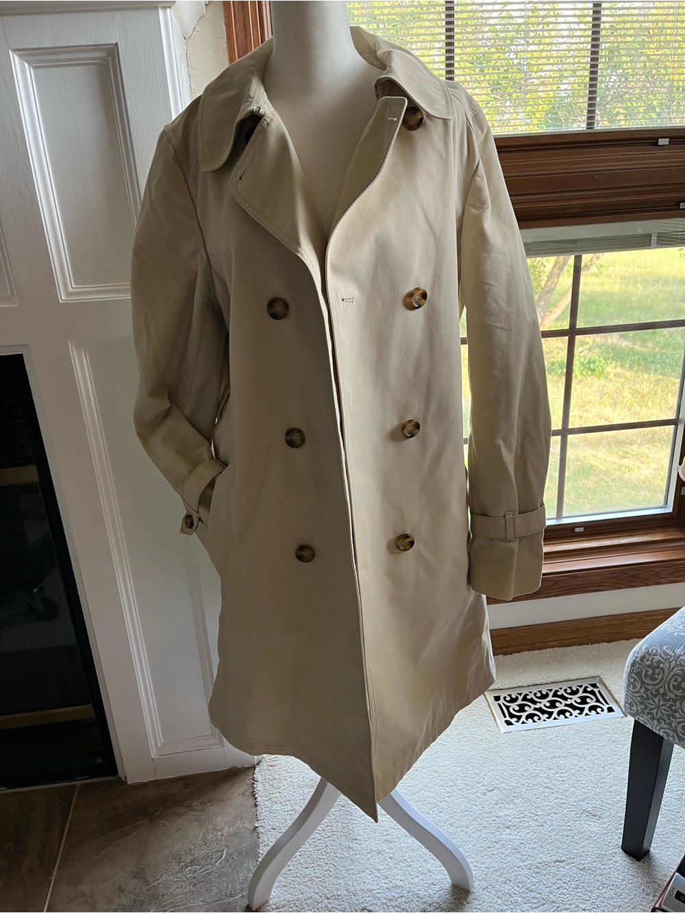 LOFT Beige Double-Breasted Trench Coat